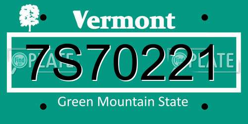 7S70221 Vermont License Plate