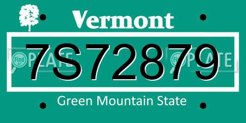 7S72879 Vermont License Plate