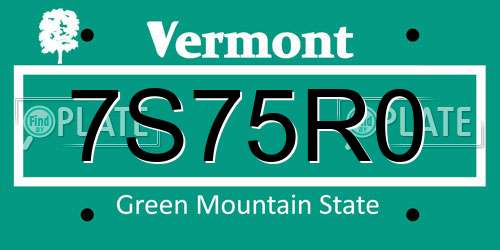 7S75R0 Vermont License Plate