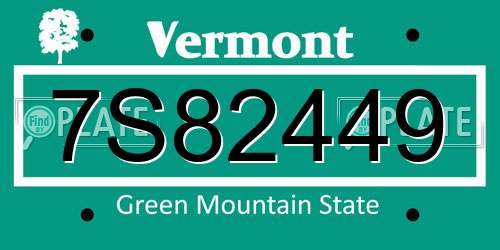 7S82449 Vermont License Plate