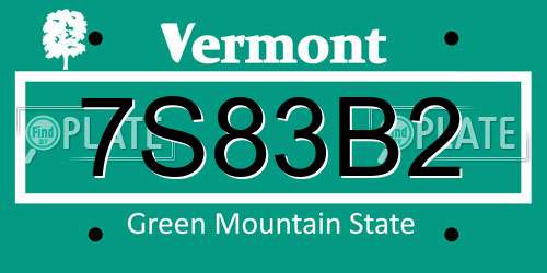7S83B2 Vermont License Plate