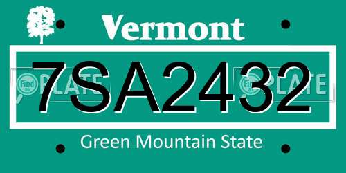 7SA2432 Vermont License Plate
