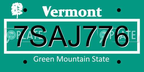 7SAJ776 Vermont License Plate