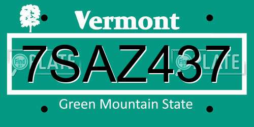 7SAZ437 Vermont License Plate