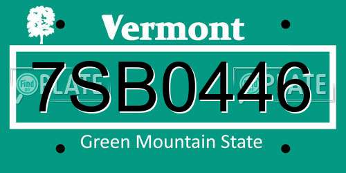 7SB0446 Vermont License Plate