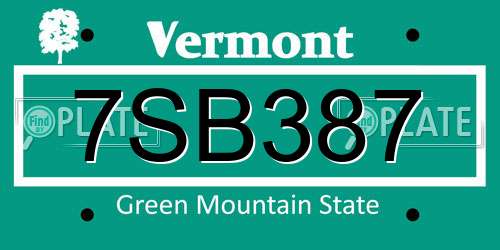 7SB387 Vermont License Plate