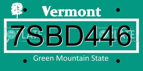 7SBD446 Vermont License Plate