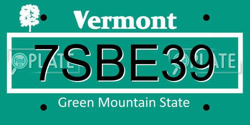 7SBE39 Vermont License Plate