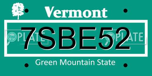 7SBE52 Vermont License Plate