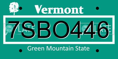 7SBO446 Vermont License Plate