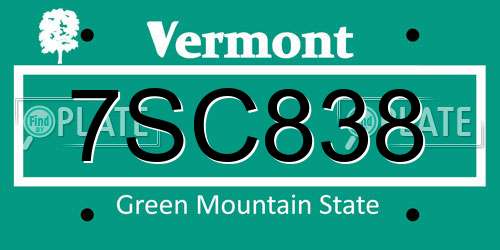 7SC838 Vermont License Plate