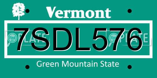7SDL576 Vermont License Plate