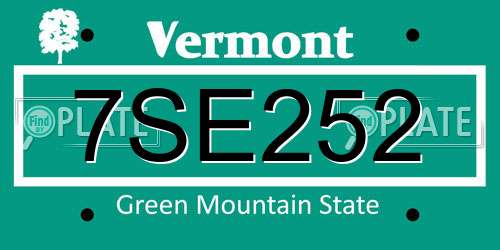 7SE252 Vermont License Plate