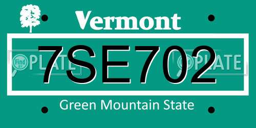 7SE702 Vermont License Plate