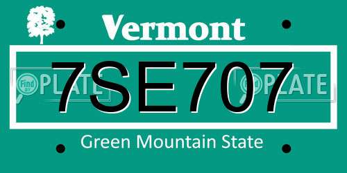 7SE707 Vermont License Plate