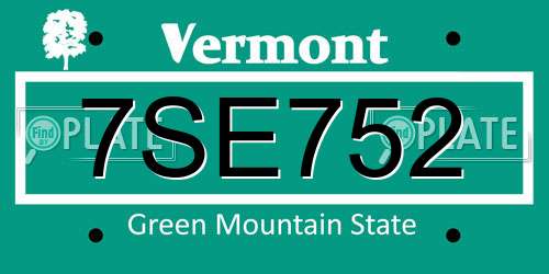 7SE752 Vermont License Plate