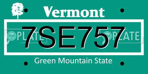 7SE757 Vermont License Plate