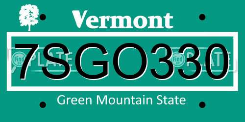 7SGO330 Vermont License Plate