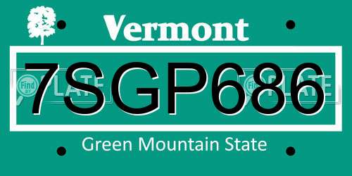7SGP686 Vermont License Plate