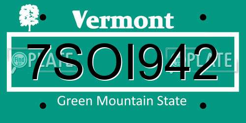 7SOI942 Vermont License Plate