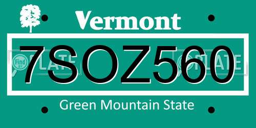 7SOZ560 Vermont License Plate