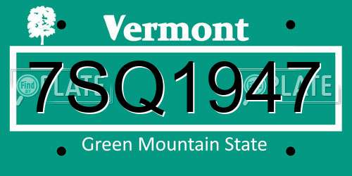 7SQ1947 Vermont License Plate