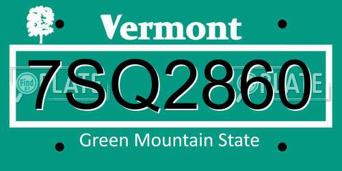 7SQ2860 Vermont License Plate