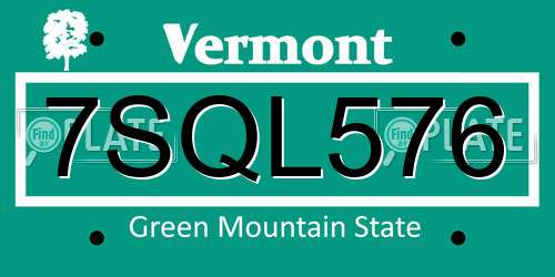 7SQL576 Vermont License Plate