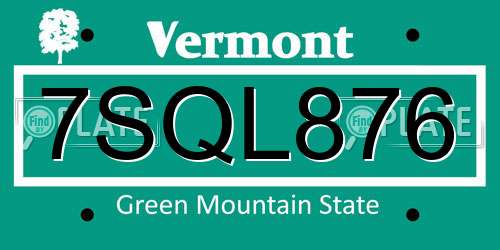7SQL876 Vermont License Plate