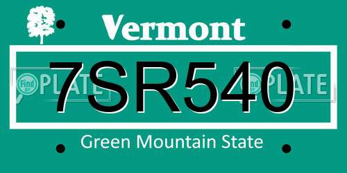 7SR540 Vermont License Plate
