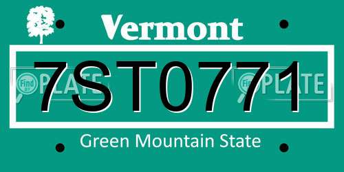 7ST0771 Vermont License Plate