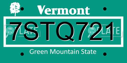 7STQ721 Vermont License Plate