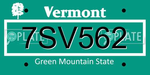 7SV562 Vermont License Plate