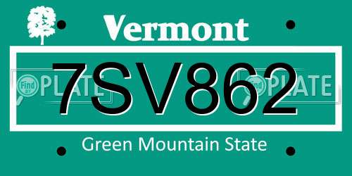 7SV862 Vermont License Plate