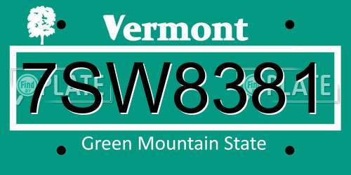 7SW8381 Vermont License Plate