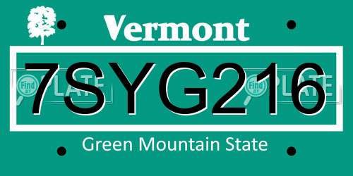 7SYG216 Vermont License Plate