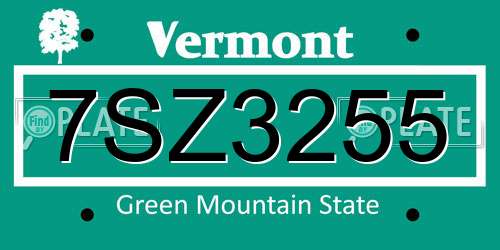 7SZ3255 Vermont License Plate