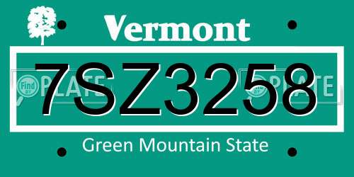 7SZ3258 Vermont License Plate