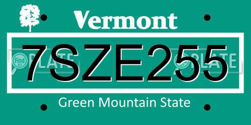 7SZE255 Vermont License Plate