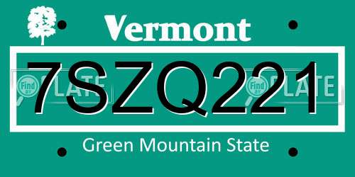 7SZQ221 Vermont License Plate
