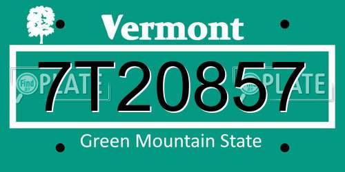 7T20857 Vermont License Plate