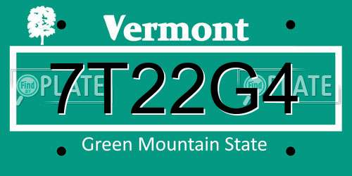 7T22G4 Vermont License Plate
