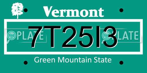 7T25I3 Vermont License Plate