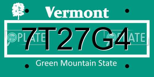 7T27G4 Vermont License Plate