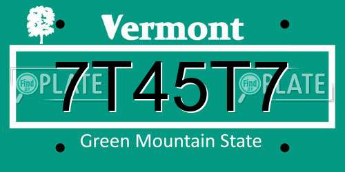 7T45T7 Vermont License Plate