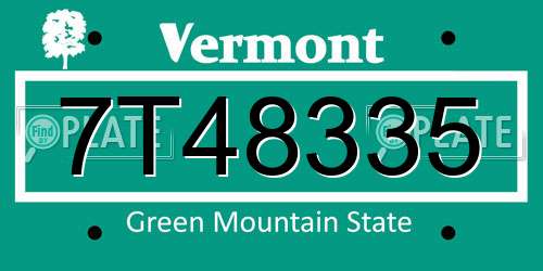 7T48335 Vermont License Plate