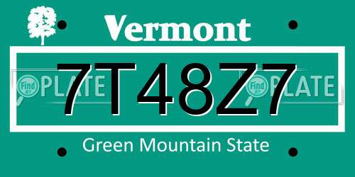 7T48Z7 Vermont License Plate