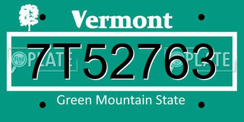 7T52763 Vermont License Plate