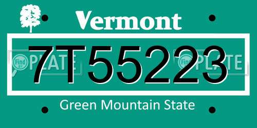 7T55223 Vermont License Plate