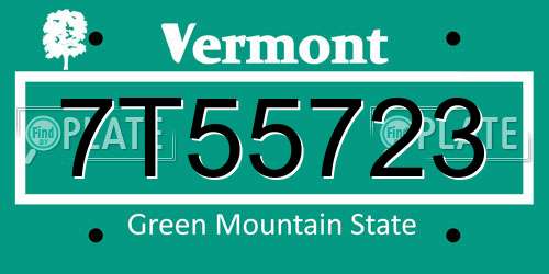 7T55723 Vermont License Plate